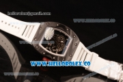 Richard Mille RM 055 Miyota 9015 Automatic Carbon Fiber Case with Skeleton Dial and White Rubber Strap