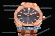 Audemars Piguet Royal Oak 33MM Miyota Quartz Diamonds/Rose Gold Case with Blue Dial Stick Markers and Diamonds Bezel (EF)