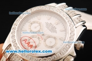 Rolex Daytona Chronograph Miyota Quartz Movement Diamond Bezel with White Dial and White Leather Strap