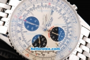 Breitling Navitimer Chronograph Swiss Valjoux 7750 Movement White Dial with Black Subdials and Stick Marker-SS Strap