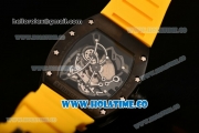 Richard Mille RM 055 Bubba Watson Tourbillon Manual Winding PVD Case with Skeleton Dial Dot Markers and Yellow Rubber Strap