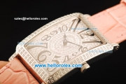 Franck Muller Long Island Swiss Quartz Movement Diamond Dial and Bezel with Pink Leather Strap