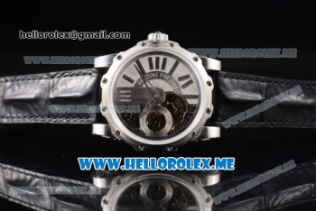 Antoine Preziuso Tourbillons Mega Tourbillon Swiss Manual Winding Steel Case with Silver/Skeleton Dial and Black Leather Strap