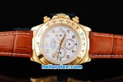 Rolex Daytona Oyster Perpetual Chronometer Automatic Gold Case with White Dail and Number Marking-Leather Strap