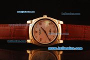 Rolex Cellini Swiss Quartz Rose Gold Case with Pink MOP Dial and Brown Leather Strap-Numeral Markers Rolex Cellini Swiss Quartz Rose Gold Case with Pink MOP Dial and Brown Leather Strap-Numeral Markers