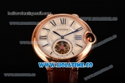 Cartier Ballon Bleu De Tourbillon Asia Automatic Rose Gold Case with White Dial and Brown Leather Strap - Roman Numeral Markers