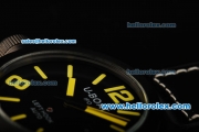 U-Boat Italo Fontana Left Hook Automatic Movement PVD Case with Black Dial and Yellow Markers - Black Leather Strap