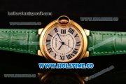 Cartier Ballon Bleu De Medium Asia 4813 Automatic Yellow Gold Case with Silver Dial Rose Red Leather Strap and Roman Numeral Markers (GF)