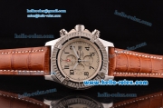 Breitling Avenger Chronograph Japanese Miyota OS10 Quartz Steel Case with Black Arabic Numeral Markers White Dial and Brown Leather Strap