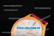 Rolex Cellini Time Asia 2813 Automatic Yellow Gold Case White Dial Burgundy Leather Strap and Stick/Roman Numeral Markers