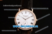 Patek Philippe Calatrava Small Seconds Miyota 9015 Automatic Rose Gold Case with White Dial Roman Numberal Markers and Black Genuine Leather Strap (GF)