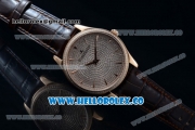 Jaeger-LECoultre Master Grande Ultra Thin Miyota 9015 Automatic Rose Gold Case with Diamonds Dial Stick Markers and Brown Leather Strap