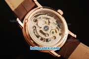 Vacheron Constantin Patrimony Skeleton Automatic Movement Rose Gold Case with Rose Gold Bezel and Brown Leather Strap
