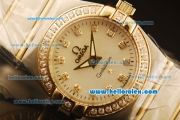 Omega Constellation Swiss Quartz Steel Case with Diamond Bezel and White Dial-Two Tone Strap