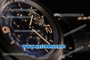 Panerai L'Astronomo Luminor 1950 Tourbillon Moon Phases Equation Of Time GMT Chrono Asia Automatic PVD Case Black Dial With Stick/Arabic Numeral Markers Black Leather Strap