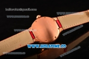 Cartier Ballon Bleu De Small Swiss Quartz Rose Gold Case with Red Dial White Roman Numeral Markers and Red Leather Strap