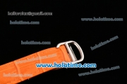 Cartier Ballon Bleu Swiss Quartz Stainless Steel Case with Orange Leather Strap Diamond Bezel and Orange Dial