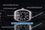 Franck Muller Black Croco Ronda 762 Quartz Steel Case with Black Dial Arabic Numeral Markers and Black Leather Strap Diamonds Bezel