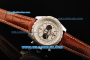 Breitling Bentley Supersports Chronograph Miyota Quartz Movement Steel Case with White Dial and Brown Leather Strap