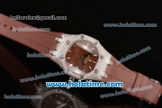 Audemars Piguet Royal Oak Ladies Swiss Quartz Steel/Diamond Case with Brown Rubber Bracelet and Brown Dial - 1:1 Original