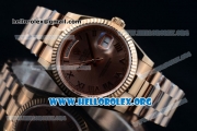 Rolex Day-Date Swiss ETA 2836 Automatic Rose Gold Case with Rose Gold Dial Roman Numeral Markers and Rose Gold Bracelet (BP)