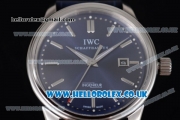 IWC Ingenieur Clone IWC 52010 Automatic Steel Case with Blue Dial Stick Markers and Blue Leather Strap