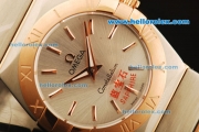 Omega Constellation Swiss ETA Quartz Movement Rose Gold Bezel with Silver Dial and Rose Gold Stick Markers - Lady Model