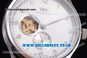 IWC Portugueser Tourbillon Hand-Wound Asia 2813 Automatic Steel Case with White Dial Black Leather Strap and Arabic Numeral Markers