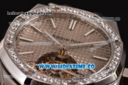 Audemars Piguet Royal Oak 41MM Swiss Tourbillon Manual Winding Full Steel with Diamonds Bezel and Grey Dial (FT)