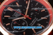 Tag Heuer Carrera Calibre 18 Miyota Quartz Rose Gold Case with Red Inner Bezel Black Dial Stick Markers and Red/Black Nylon Strap