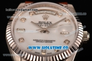 Rolex Day-Date Asia 2813/Swiss ETA 2836/Clone Rolex 3135 Automatic Steel Case with Diamonds Markers and White Dial (BP)