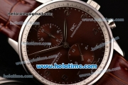 IWC Portuguese Chrono Swiss Valjoux 7750 Automatic Steel Case with Brown Leather Strap and Silver Numeral Markers