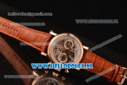 Patek Philippe Complications Chronograph 7750 Auto Rose Gold Case with Skeleton Dial and Brown Leather Strap