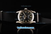 Rolex Explorer Automatic Movement Steel Case with Black Dial-Yellow Markers and Black Nylon Strap