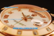 Rolex Day-Date Swiss ETA 2836 Automatic Rose Gold Case with Diamond Bezel and White MOP Dial -Rose Gold Strap