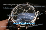 IWC Portuguese Chrono Miyota OS20 Quartz Steel Case with Black Dial Numeral Markers and Black Leather Bracelet