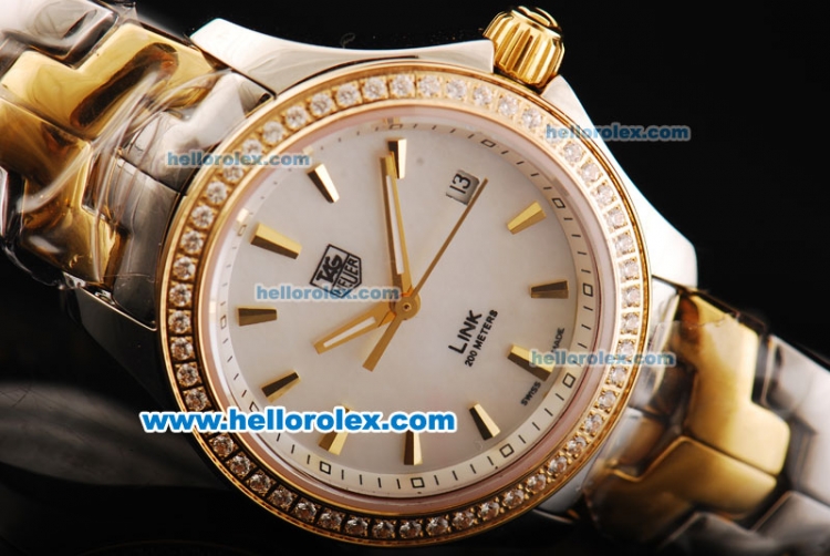 Tag Heuer Link 200 Meters Swiss Quartz Movement White Dial with Gold Stick Markers and Two Tone Strap - Click Image to Close