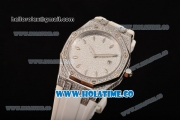 Audemars Piguet Royal Oak Lady Swiss Quartz Steel/Diamonds Case with White Rubber Strap and Diamonds Dial (EF)