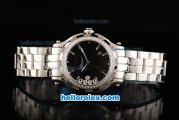 Chopard Happy Sport Miyota Quartz Movement Silver Stick Markers with Diamond Bezel and Black Dial-Lady Size