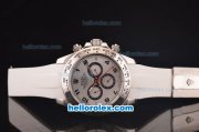 Rolex Daytona Asia 3836 Automatic Steel Case with Silver Dial and White Rubber Strap - 7750 Coating