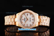 Rolex Day Date II Automatic Movement Full Rose Gold with Double Row Diamond Bezel-Diamond Markers and White MOP Dial