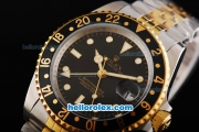 Rolex GMT Master II Automatic Movement Black Dial with Black Bezel and White Markers-Two Tone Strap