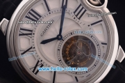 Cartier ballon bleu de Swiss Tourbillon Manual Winding Steel Case with White Dial and Black Leather Strap