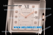 Cartier Tank Anglaise Miyota 9015 Automatic Steel Case with Silver Dial Black Leather Strap and Diamonds Markers