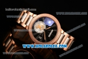 Cartier Rotonde De Miyota Quartz Rose Gold Case/Bracelet with Black Dial and Diamonds Bezel