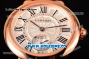 Cartier Ballon Bleu De Small Swiss Quartz Rose Gold Case with White Dial Black Roman Numeral Markers and Red Leather Strap