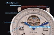 Cartier Rotonde De Tourbillon Asia 6497 Manual Winding Steel Case with White Dial and Brown Leather Strap