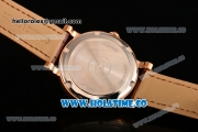 Cartier Rotonde De Miyota Quartz Rose Gold Case with Brown Leather Strap and Rose Gold Dial - Roman Numeral Markers