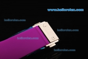 Hublot Big Bang Swiss Quartz Movement Steel Case with Purple Diamond Bezel and Purple Rubber Strap