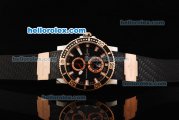 Ulysse Nardin Maxi Marine Diver Chronograph Miyota Quartz Movement Steel Case with Rose Gold Bezel-Black Dial and Black Rubber Strap